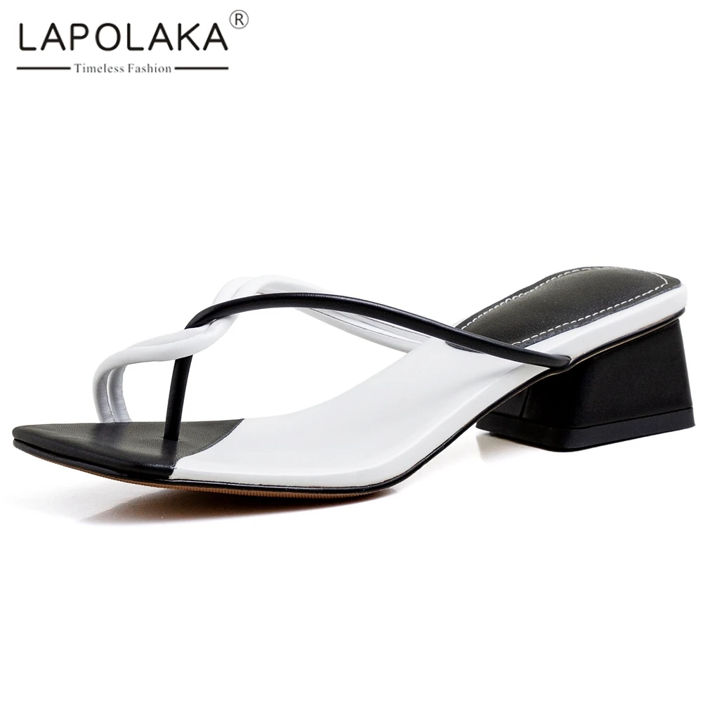 

Lapolaka 2020 Fashion Mix Color Square Heels Summer Shoes Woman Pumps Mules Slip On Comfortable Pumps Women