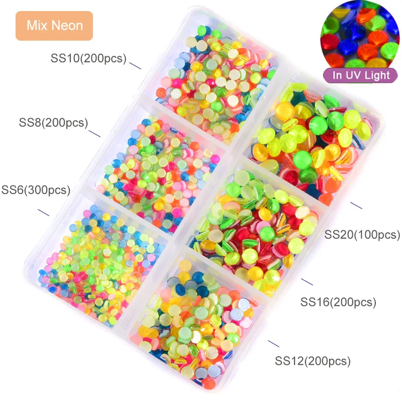 Mix Neon 1 Mix 6 Sizes 1200pcsBox Better DMC стразы HotFix Rhinestones