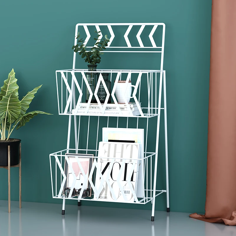 

Nordic style Europe Iron art Shelf Magazine storage rack Newspaper display shelf Children's picture book rack home goods