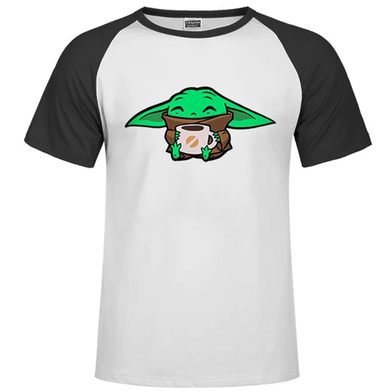 Raglan black 81 Коллекция года, Мужская футболка с принтом «Звездные войны» Рождественская футболка с изображением мандалориана для малышей, Йоды крутая белая уличная футболка в стиле Харадзюку - Цвет: Raglan black 81