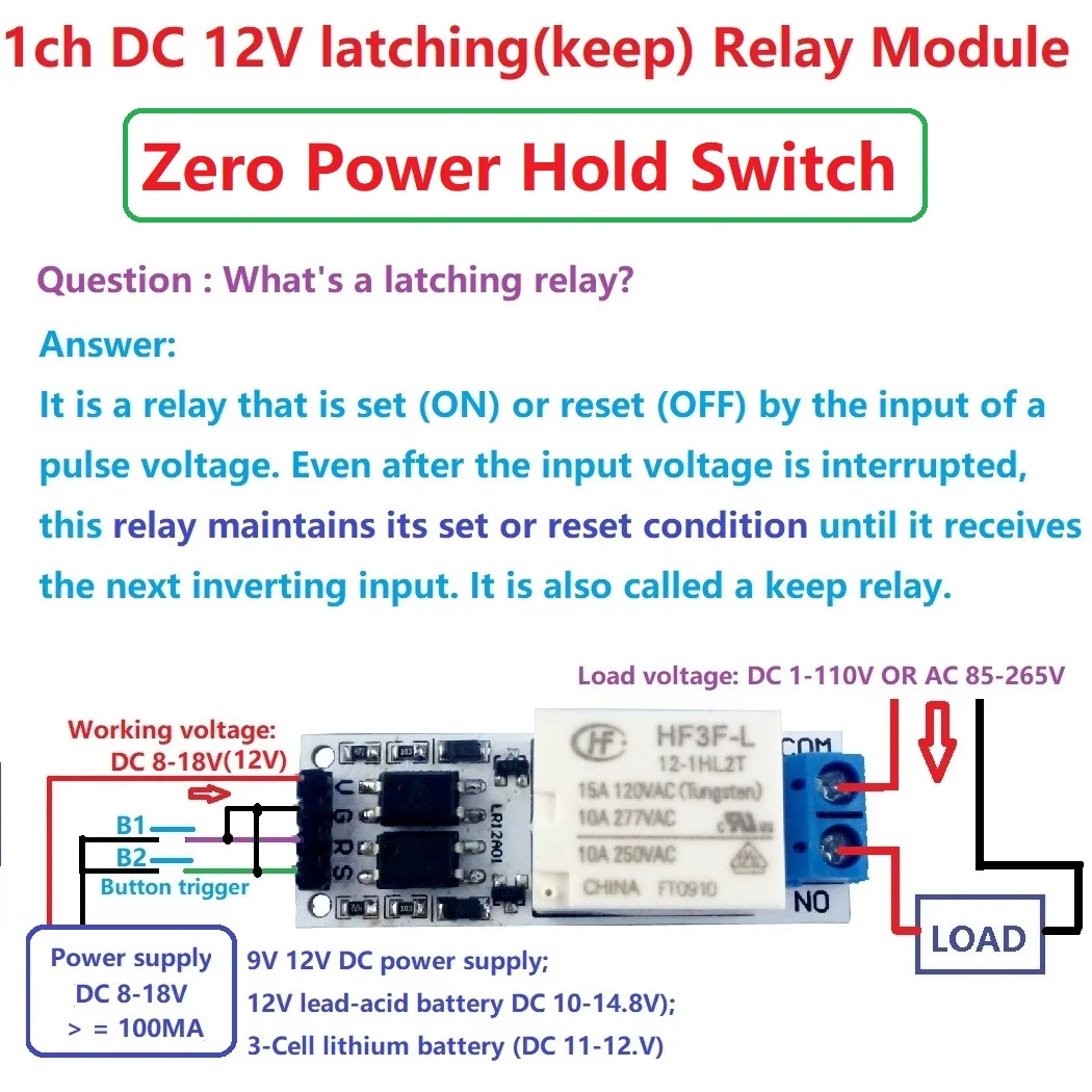 DC 12V 10A Magnetic Latching Relay Module Zero Power Hold Switch ...