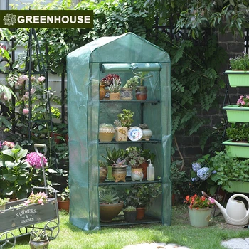 

(ship from US) 4 Tier Garden Greenhouse Iron Stand Grow House Balconies Plant Vegetable Flower Shelves Outdoor Garden Tools