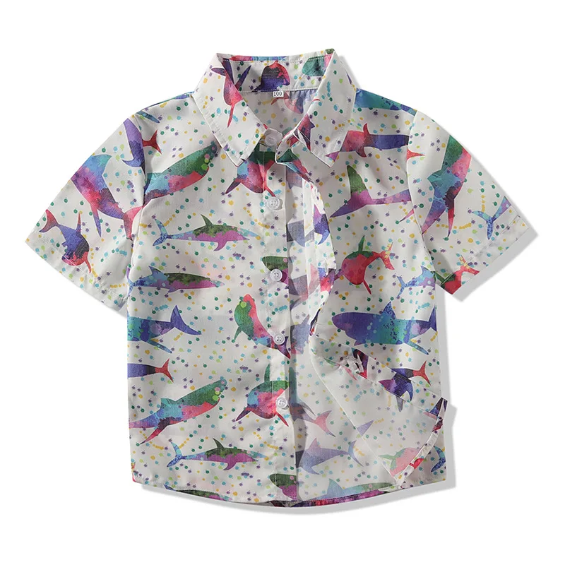 Детская куртка; коллекция года; летний стиль; детская рубашка с короткими рукавами и отворотом в Корейском стиле с рисунком Кита