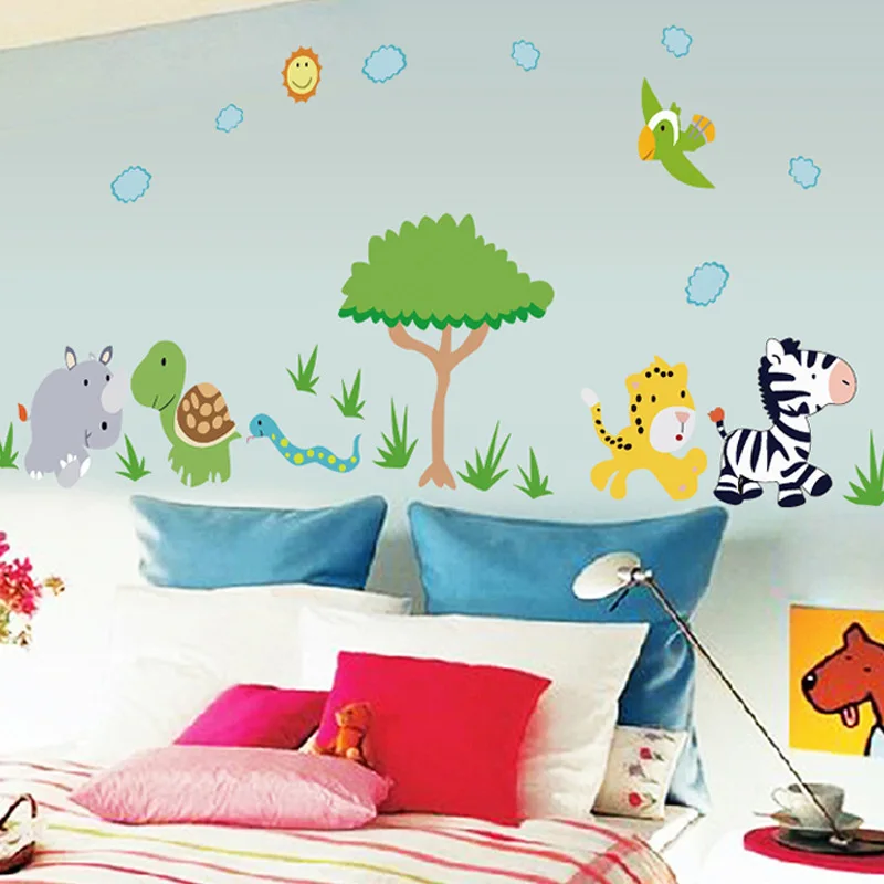 Импортные товары Лидер продаж модная детская комната мультфильм животных украшения настенные наклейки для детского сада учительницы стены MJ8003