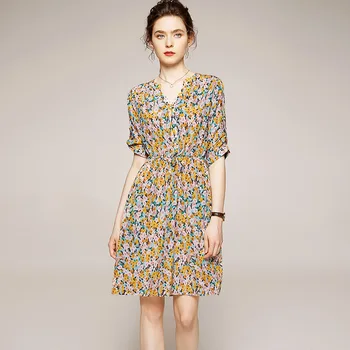 

2020 summer cross-border supply elegant temperament A word ladies silk v-neck dress manufacturers selling MJ2031