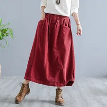 Женская Вельветовая юбка, зимняя, винтажная, с высокой талией, плюс размер, женская, длинная, на каждый день, эластичная талия, карман, свободная, пуговица, бутон, юбка Мори для девушки