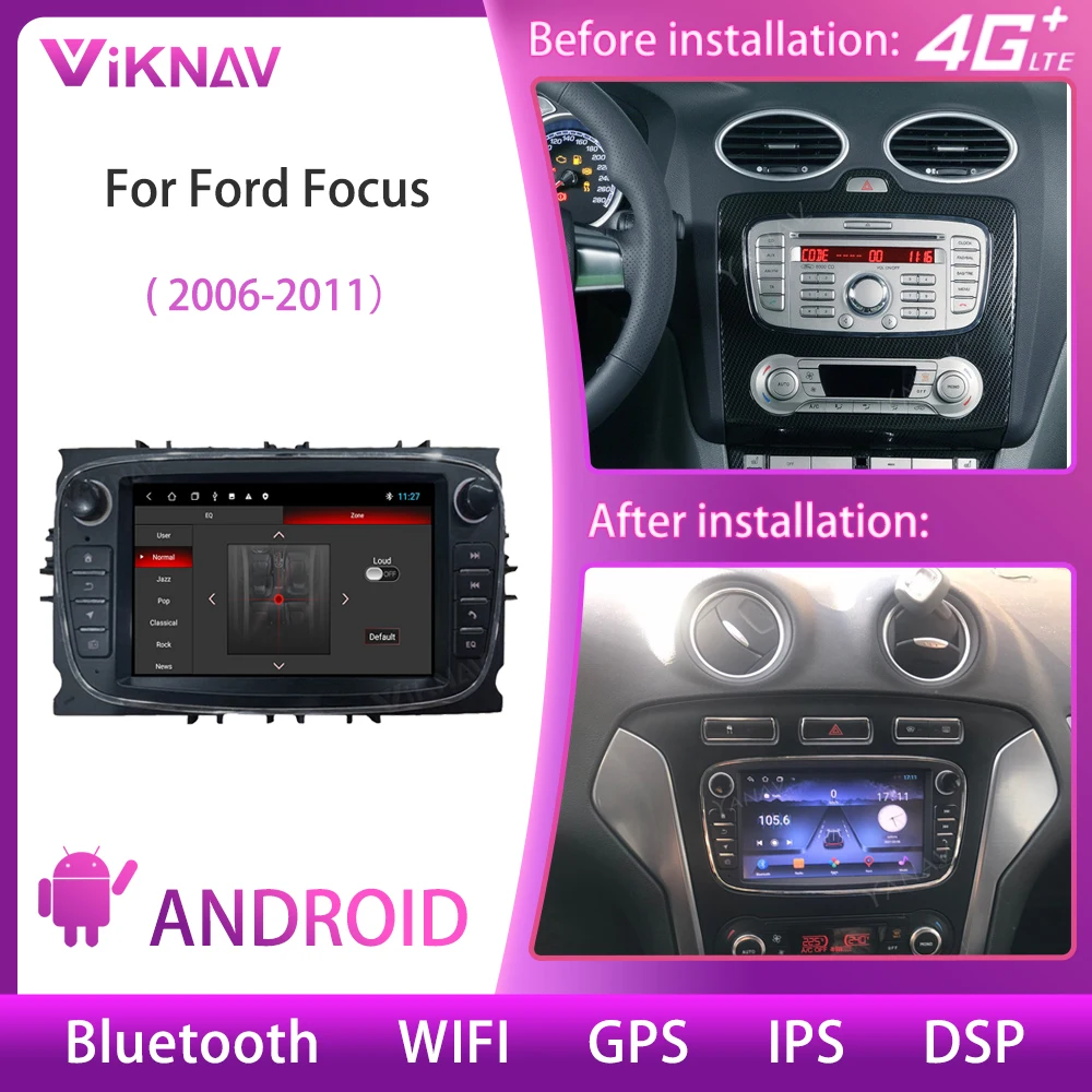 

Автомобильный радиоприемник Android для Ford Focus 2006-2011, стереоприемник, мультимедийный плеер с Carplay, аудио, GPS-навигацией, 2 din