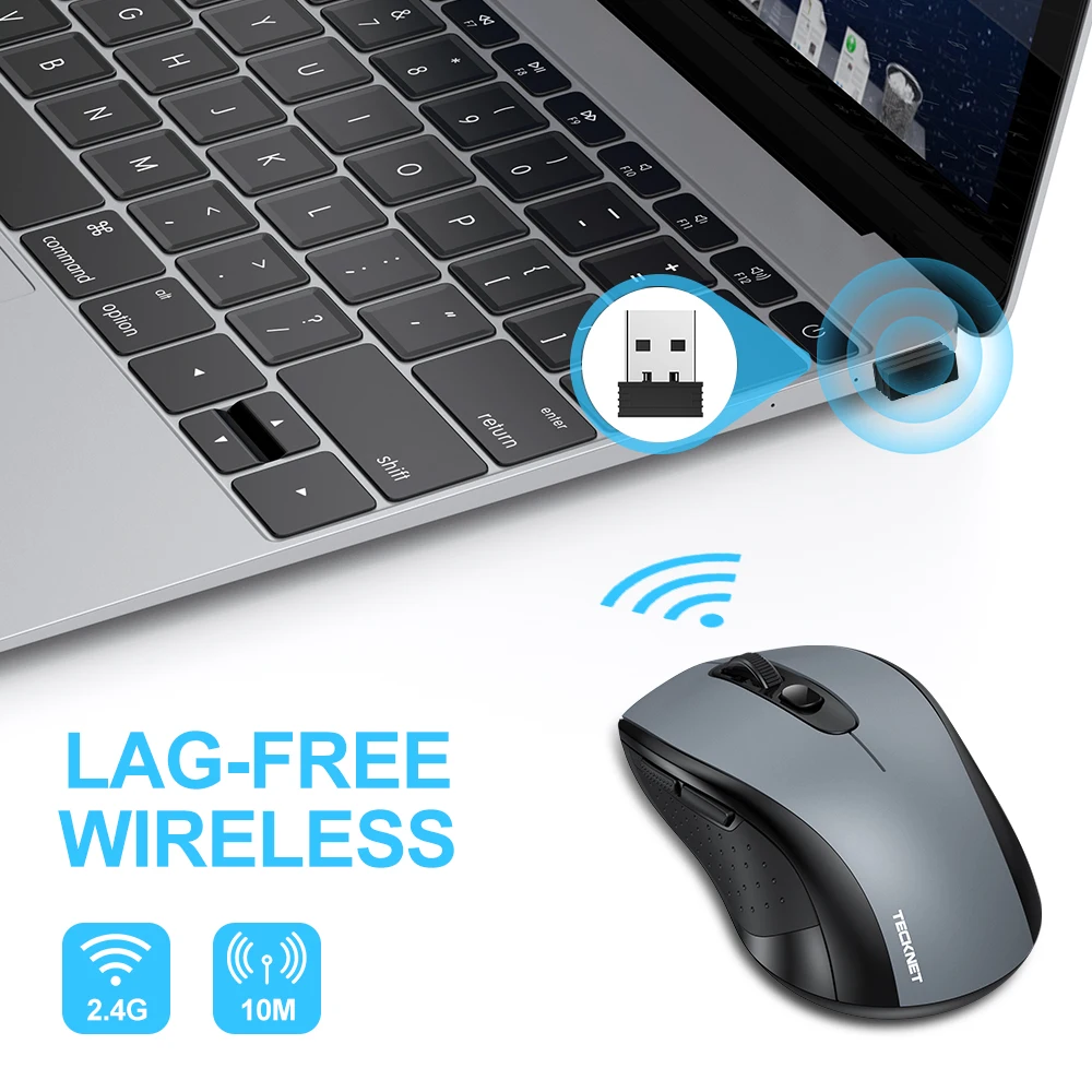 TeckNet USB Silent Wireless Mouse 2000DPI Optical Computer Mouse Wireless 2.4Ghz Ergonomic Mice For For laptop Quiet Mouse