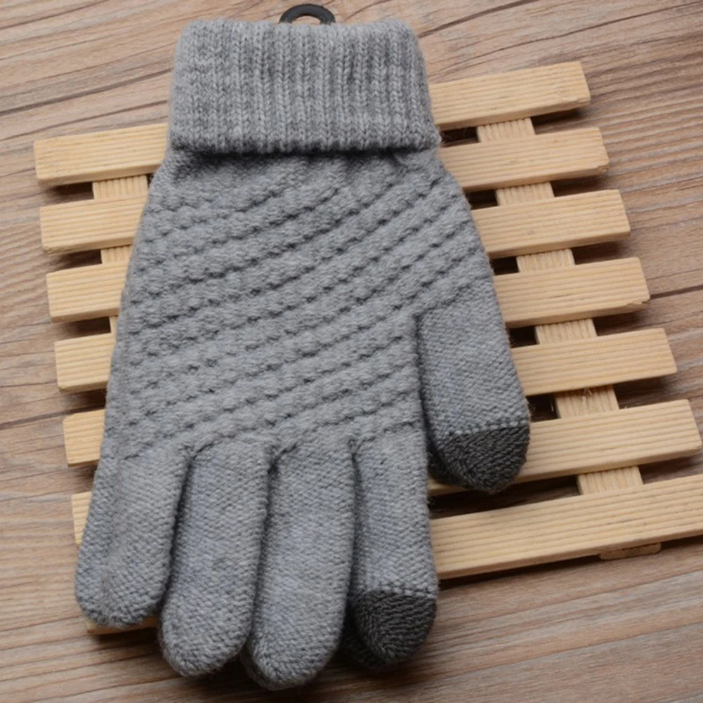 Зимние уличные перчатки для мужчин и женщин, теплые перчатки для вождения с сенсорным экраном, вязаные варежки на весь палец, guantes mujer handschoenen