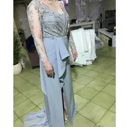 Sexy Arabic Lace Beaded Mother Of Bride Dresses 2022 Long Sleeves Sheath Formal Evening Party Gowns Vestido De Fiesta De Boda