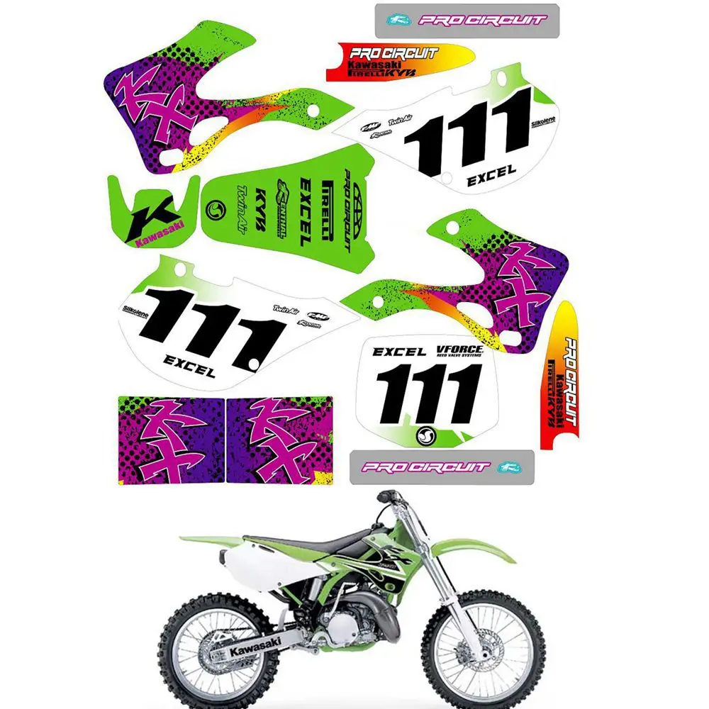 

For KAWASAKI KX125 KX250 1999 2000 2001 2002 Graphics Decals Stickers Custom Number Name 3M Motorcycle Backgrounds Accessories