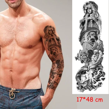

Waterproof Temporary Tattoo Sticker cross Virgin Tower skull Full Arm Large tatoo Stickers Flash Fake Tatto to Man Woman girl