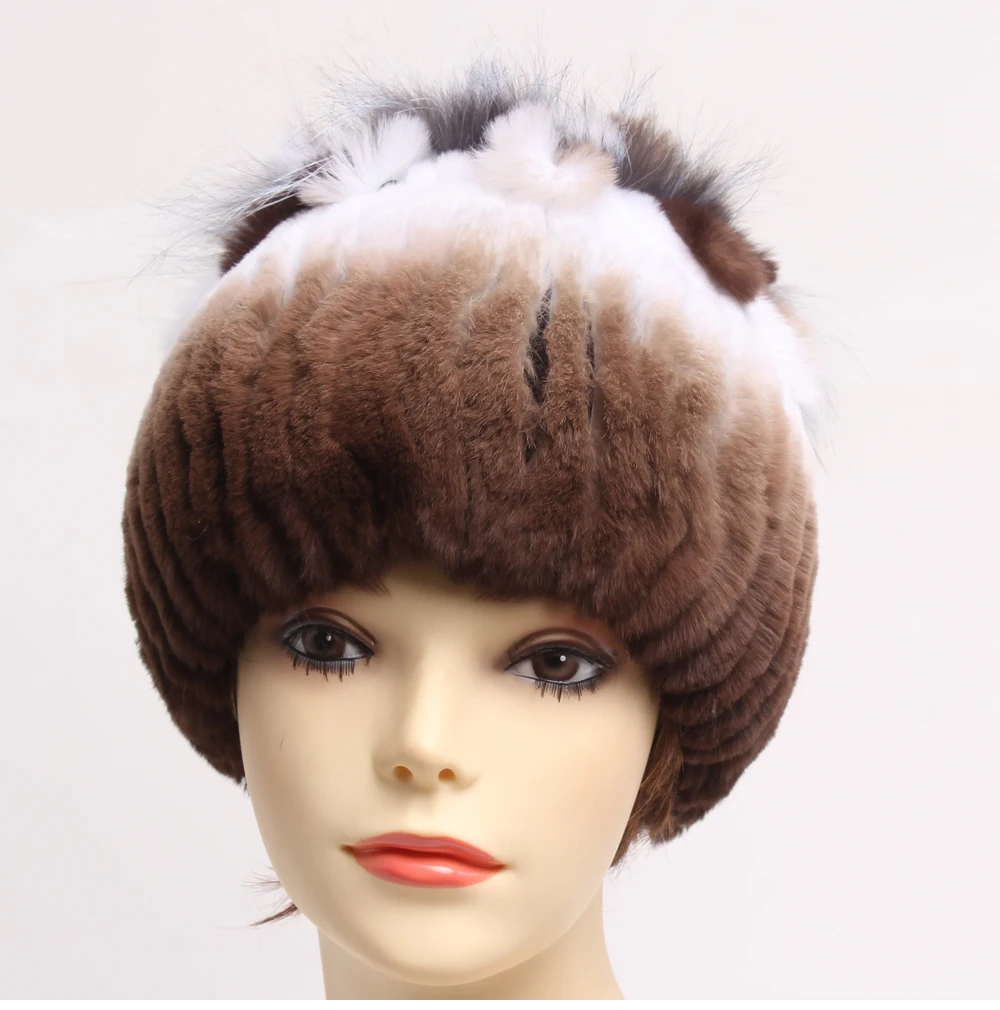 Зимняя женская шапка Настоящий мех кролика женские теплые шапки из меха кролика рекс модный бренд натуральный мех кролика шапка