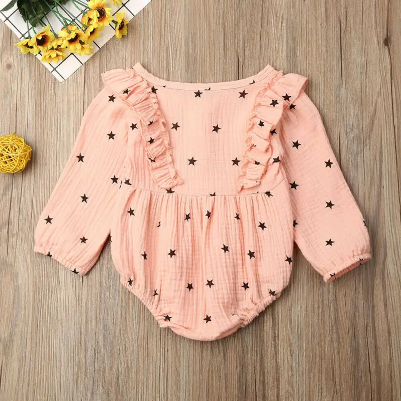 Newborn Baby Girls Boys Bodysuits Clothes Cotton Ruffle Long Sleeve Jumpsuit Outfits Infant Kids Clothing