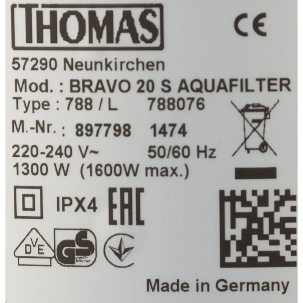 Пылесос моющий Thomas Bravo 20S Aquafilter 1600Вт синий/красный