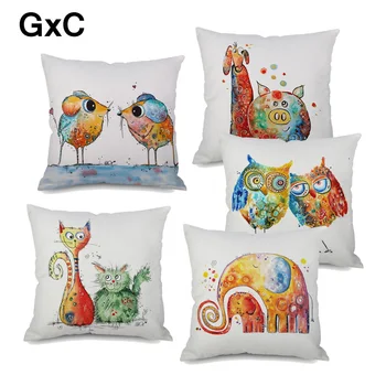 

Watercolor Cartoon Animal Linen Pillow Case Square Pillow Car Sofa Pillow Cushion Bed Pillow