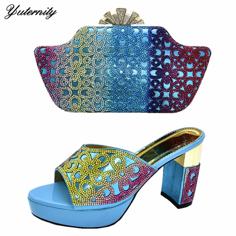 

High Quality Elegant Pumps 10.5CM Shoes And Bags Set Autumn Italian Style Rhinestone Ladies's Dress Shoes And Bag Set For Party