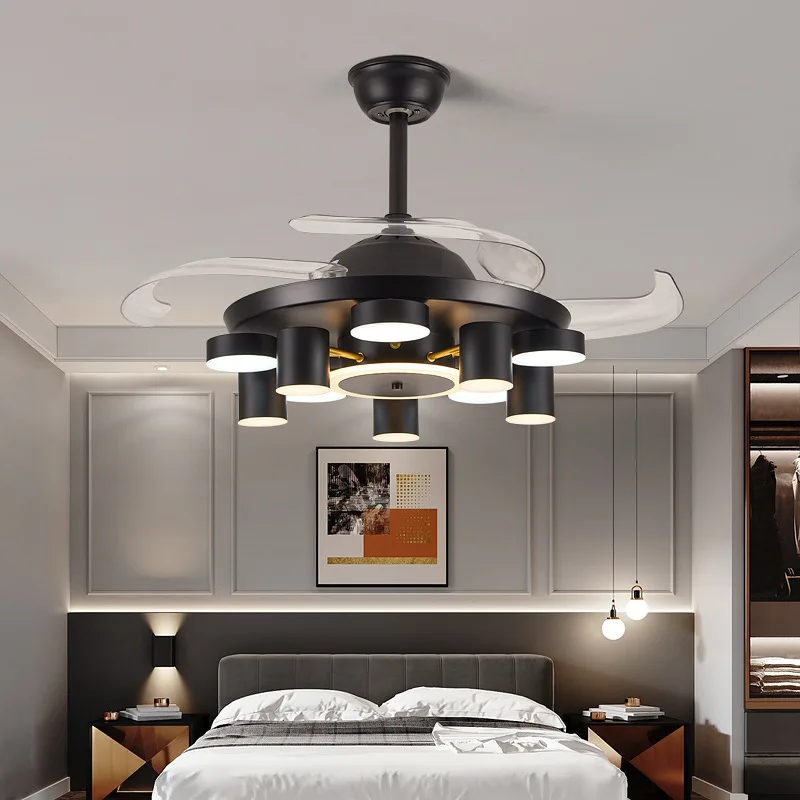 Invisible fan light household living room dining bedroom ceiling LED chandelier modern minimalist large wind | Лампы и освещение