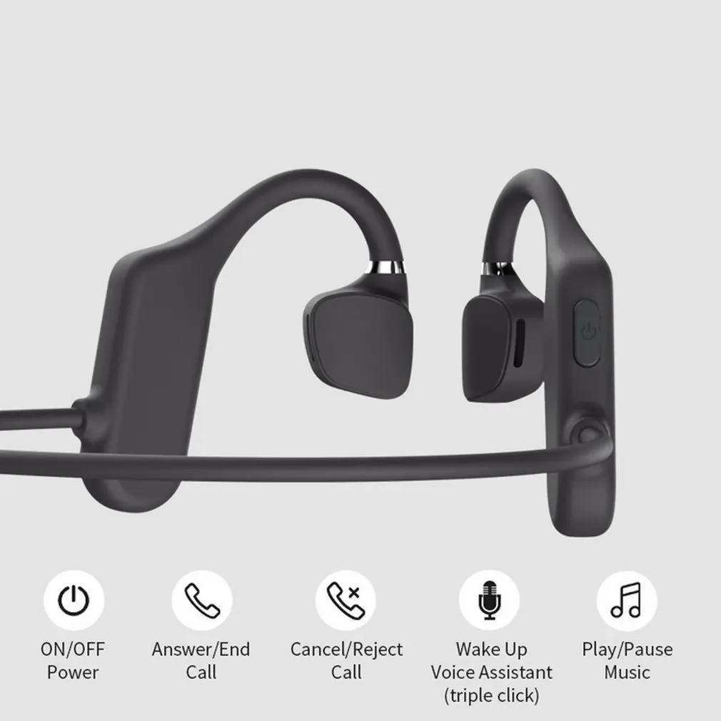 2020 new AS4 Air Bone Conduction Headset Bluetooth 5 0 Ear Hook Headphones w Mic for Handsfree Calling IPX5 Waterproof Earphones