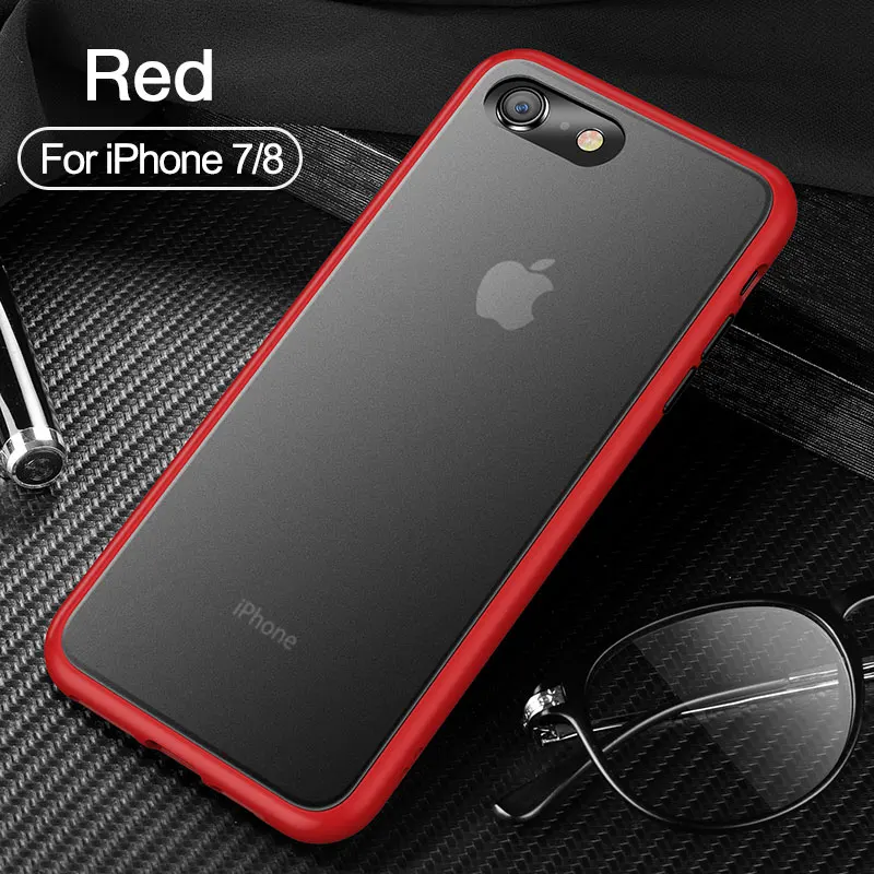 CAFELE чехол для телефона для iPhone 7, 8, 7 plus, 8 plus, PC, жесткая задняя крышка с силиконовым чехлом, чехол с мягкими краями, полупрозрачная задняя крышка для iPhone 7, 8 Plus - Цвет: For iphone7 8 red