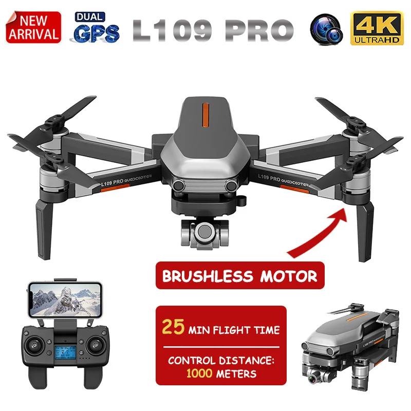 XKJ New GPS Drone L109 PRO Brushless Motor Drone With 4K HD Dual Camera Professional Foldable Quadcopter 1000M RC Distance Toy