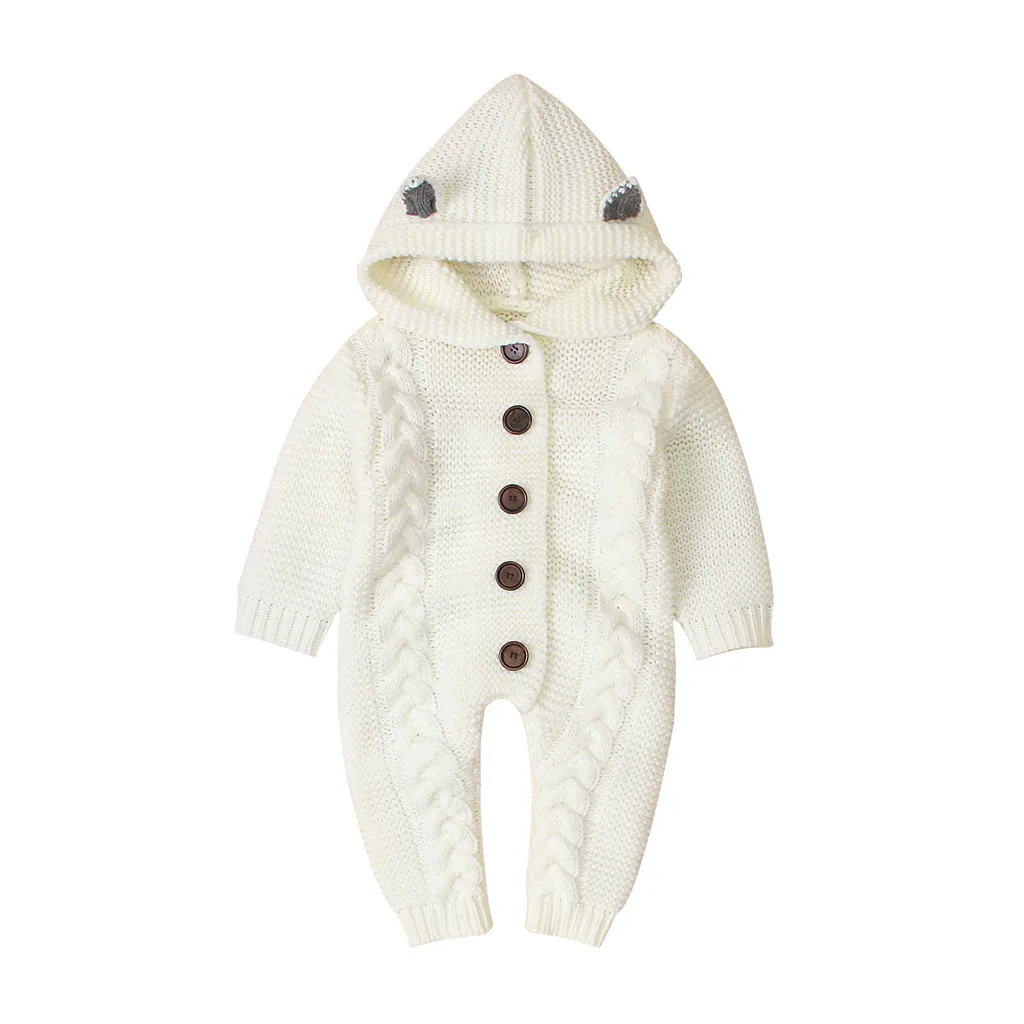 Зимняя одежда для младенцев; Детский комбинезон; куртка с длинными рукавами; Теплый Вязаный комбинезон; свитер с капюшоном; комбинезоны для новорожденных; костюм для малышей