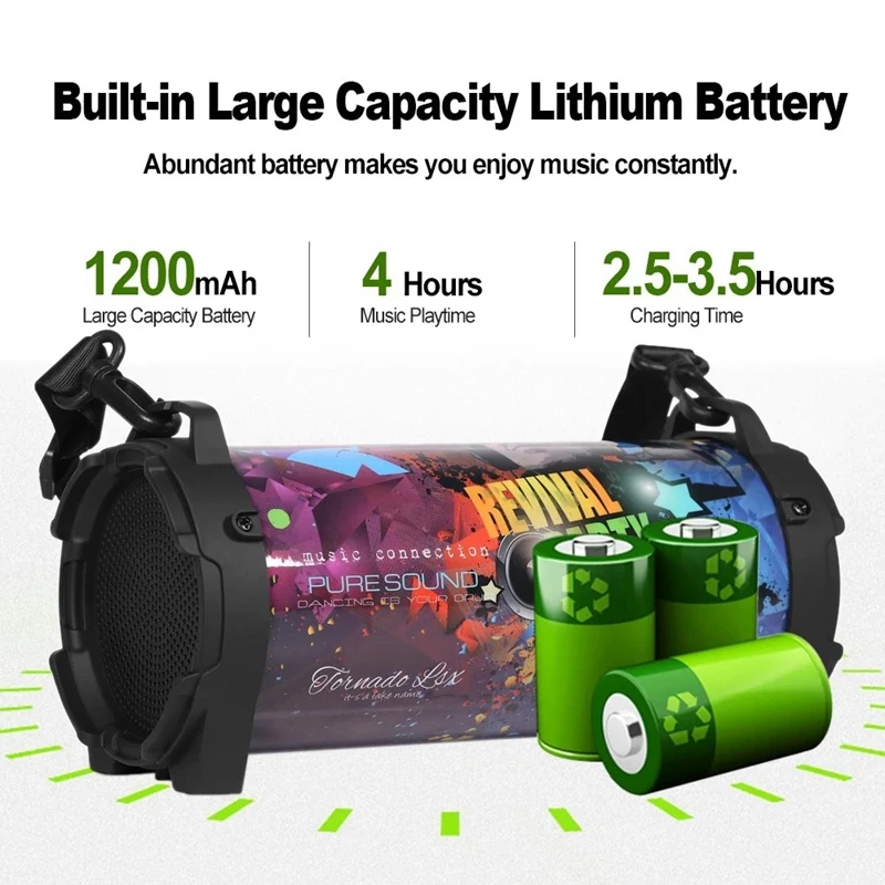 Smalody SL-10 Wireless BT Speaker 10W Output Power/Stereo/Bass/FM Radio/TF Card Slot/U Drive/AUX IN/Mic/Webbing Strap/1200 mAh L