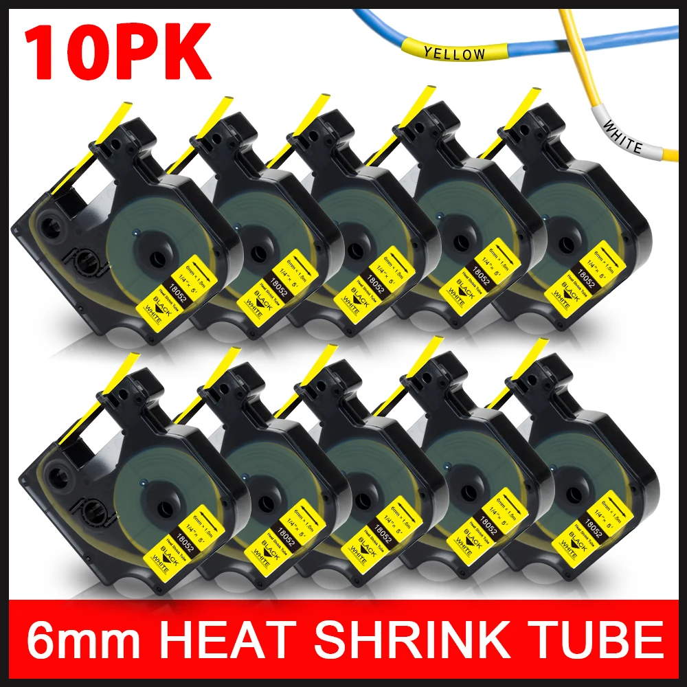 

10 шт., промышленные термоусадочные трубки, 6 мм, 18051, 18052, 18051, для DYMO Rhino 18052, 4200, 5200