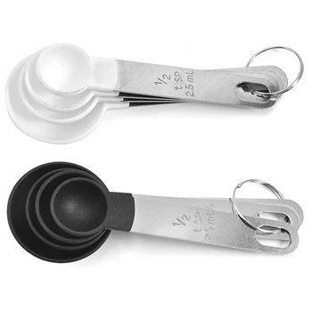 

4Pcs Measuring Cups Measuring Spoons Set Stainless Steel Measuring Cup Spoon Kitchen Measuring Tools Black/White(random)