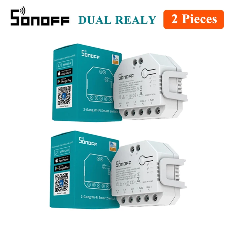 SONOFF DualR3 DIY Wifi Smart Switch 2 Gang DUAL R3 Module Power Metering eWeLink APP Remote Control Alexa Google Home Siri Voice 
