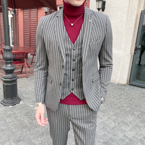 Dark grey Пиджак+ жилет+ брюки), мужские свадебные костюмы, смокинг, набор, тонкие мужские костюмы, блейзер для мужчин, нарядный костюм, украинский Свадебный костюм жениха - Цвет: Dark grey