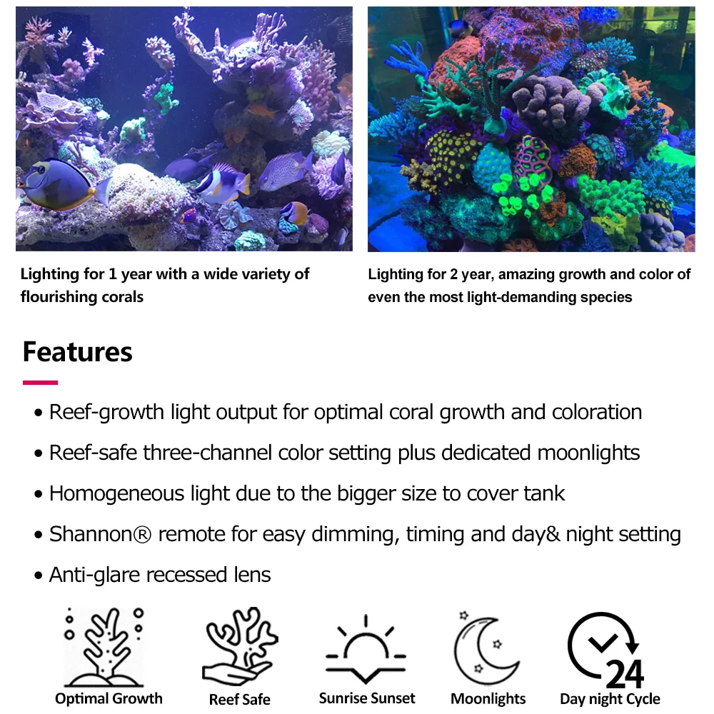 Marine Aquarium Light 30W Coral SPS LPS Aquarium Sea Reef Tank Blue White Beginner 90v-265v For 30-50 cm Seawater Tank Sunrise