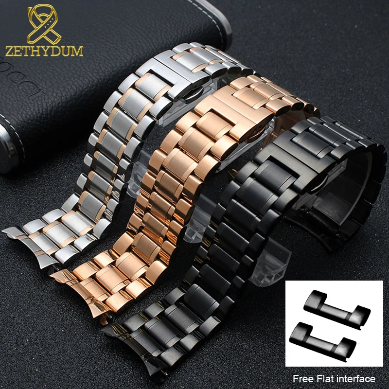 

Curved Stainless Steel Strap 14mm 15 16 17 18 19 20 21 23 24mm solid metal watchband 22mm free flat interface watch Bracelet