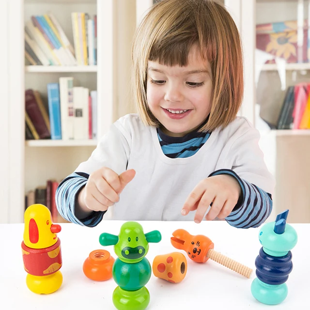 Montessori Animal Screw Nut Assembly DIY Toys Animal Color Matching Block Fine Motor Training Educational Toy For Children Gifts 2
