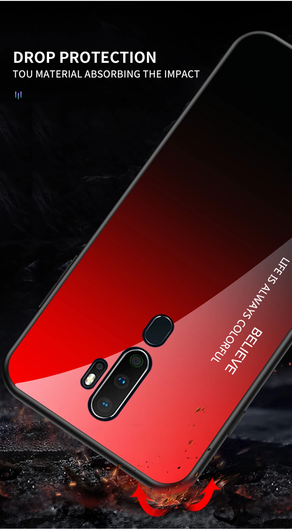 Для OPPO A9 A5 чехол Роскошный Жесткий закаленное стекло модный градиент Защита задняя крышка чехол для OPPO Realme 3 5 Pro shell