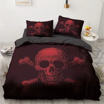

3D Skull Beddings Custom Design Modern Quilt Cover Sets Black Bed Linen Pillow Slips 200*230cm Full Twin Double Super King Size