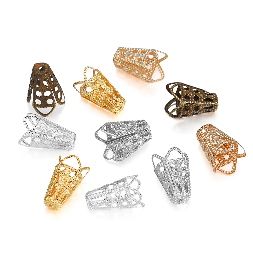 

50pcs/lot Wine Cup Hollow Out Trumpet Alloy Seed Bead End Caps Bracelet Earrings Connector Caps For DIY Jewelry Makings Supplies
