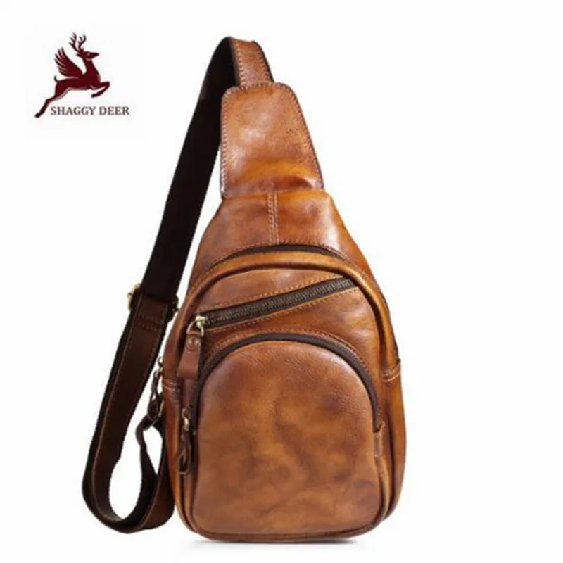 

Retro high end popular 2019 business male chest Bags personality cowhide casual shoulder mini Bags