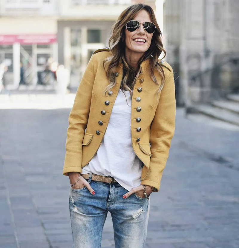Ideal  Spring Autumn Women Jackets Long Sleeve Slim Short Coat Double-Breasted Female Basic Small Suit Cas