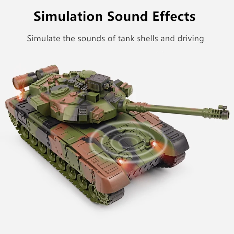 Realistic Simulation RC Battle Tank 75° Electric Rotating Turret Imitation Sound Light Anti-collision Remote Control Tank Model 3