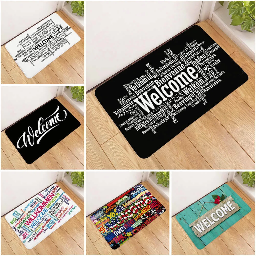 

Welcome Doormat Entrance Mat Hallway Simple Black White Printed Anti-Slip Floor Mat Area Rugs Funny Custom Front Door Mat Carpet
