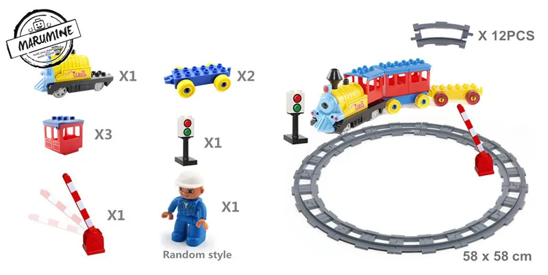 Marumine на батарейках Duplo поезд трек с светильник и звук дети Железнодорожные Строительные блоки Набор Обучающие игрушки для детей - Цвет: 12 pcs tracks
