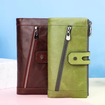 

100% cowhide FIRD anti-theft brush long women's wallet multi-function tri-fold women's clutch
