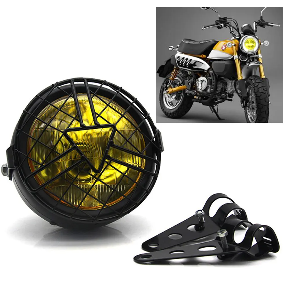 

Universal Motorcycle Head Lamp with Lampshade Grill Cover Retro Bracket Mask Mount Headlight for Cafe Racer Bobber