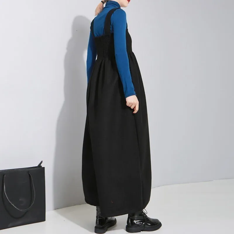 GALCAUR Woolen Jumpsuits For Women Tank Sleeveless High Waist Oversized Casual Wide Leg Pants Female Autumn Fashion New