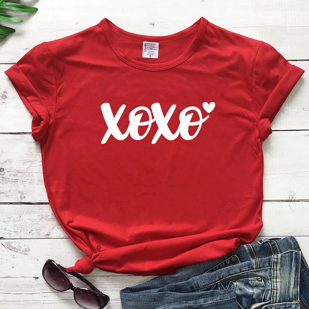 

Funny XOXO Heart Valentine T-shirt Cute Women Valentine's Day Gift Tshirt Trendy Graphic 100%Cotton Tee Shirt Top Drop Shipping