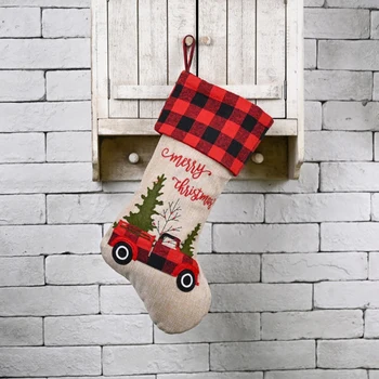 

Christmas Decorations Car Christmas Stockings Red Black Plaid Candy Bag Children's Gift Bag Christmas Tree Fireplace Pendant