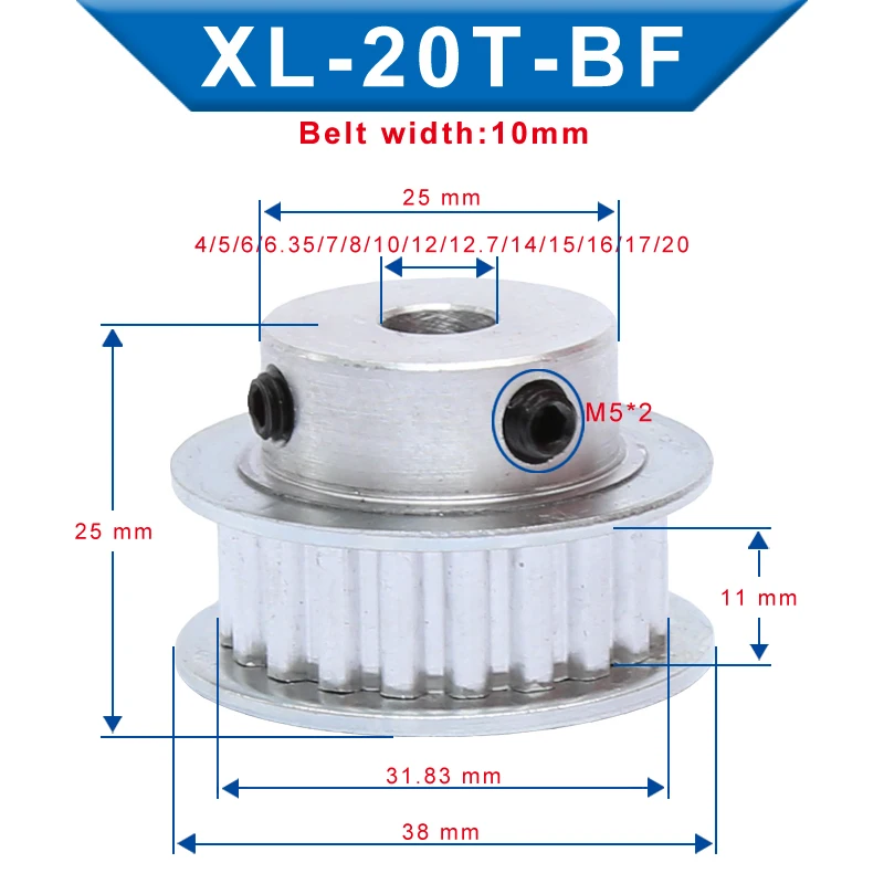 XL20T Timing Belt Pulley Gear Wheel Sprocket 4-20mm Bore For 10mm Width Belt 