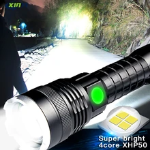 50000LM мощный светодиодный фонарик XHP50 масштабируемый тактический фонарь перезаряжаемая водонепроницаемая лампа сверхъяркая фонарь на 26650 батареи