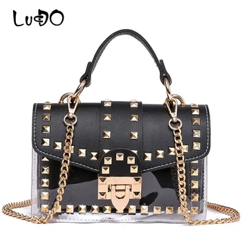 

NEW PVC Transparent Bag Rivets Ladies Hand Bag Crossbody Bags 2020 Women Messenger Bags Brand Luxury Fashion Purse Handbags Sac